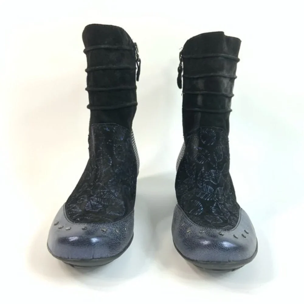 Maciejka Leather Block Heel Mixed Print Bootie 37